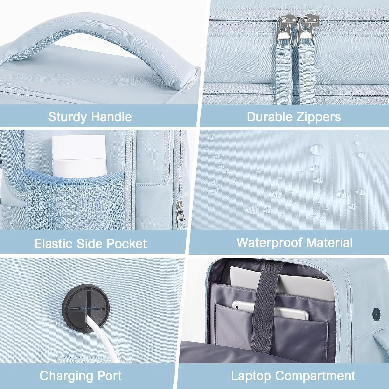 Travel Backpack for Men Women, Carry on Backpack Flight Approved, Personal Item Backpack Bag on Airplanes,Backpacks for Traveling, Travel Essentials,Light Blue