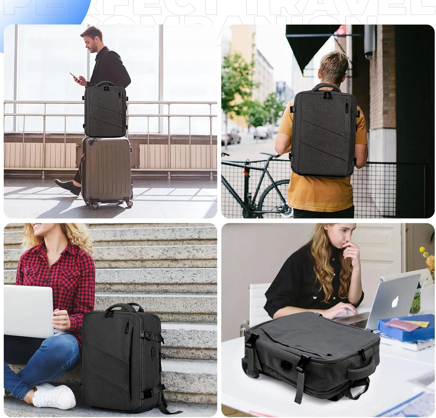 Travel Backpack for Women, Carry on Backpack for Men, 17" Laptop Backpack Flight Approved, Waterproof Backpacks for College Weekender Business, with USB Charging Port & Shoe Pouch, Black