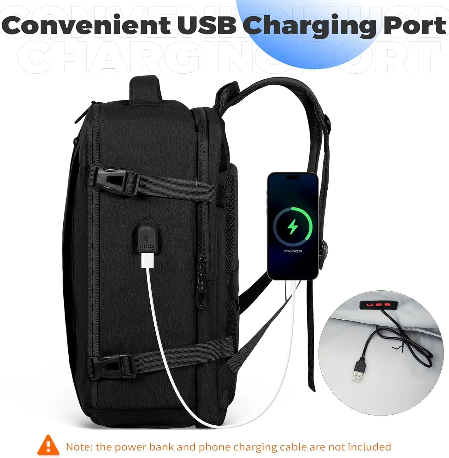 Travel Backpack for Women, Carry on Backpack for Men, 17" Laptop Backpack Flight Approved, Waterproof Backpacks for College Weekender Business, with USB Charging Port & Shoe Pouch, Black