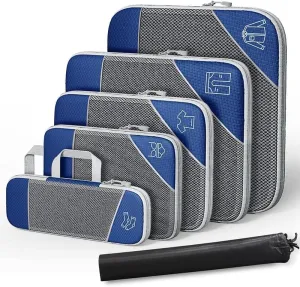 Travel Compressible Storage Bag Storage Bag Set with Shoe Bag Mesh Visual Luggage Storage Organizing Storage Bag (Navy Blue, One Size)