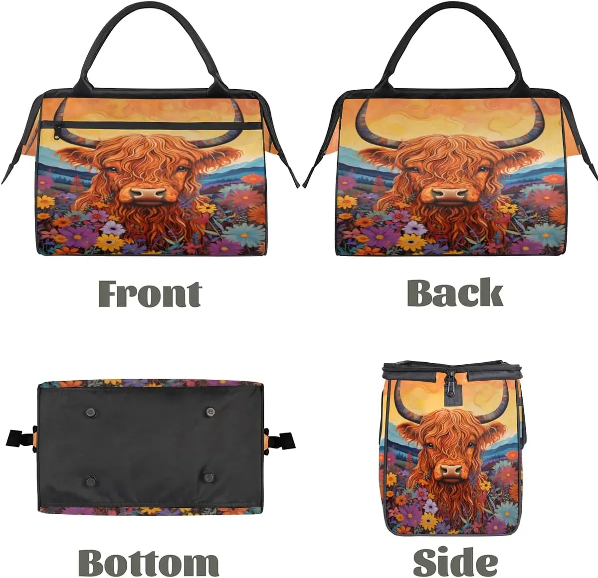 Travel Duffel Bag for Women, Highland Cow Flower Weekender Overnight Bag Carry on Beach Swim Bags Dance Bag Airlines Approved Personal Item Travel Bag for Yoga, Sports, Hospital