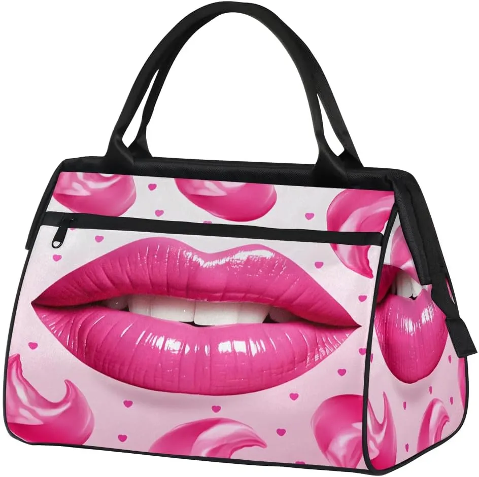 Travel Duffel Bag for Women, Lips Pattern Weekender Overnight Bag Carry on Beach Swim Bags Dance Bag Airlines Approved Personal Item Travel Bag for Yoga, Sports, Hospital