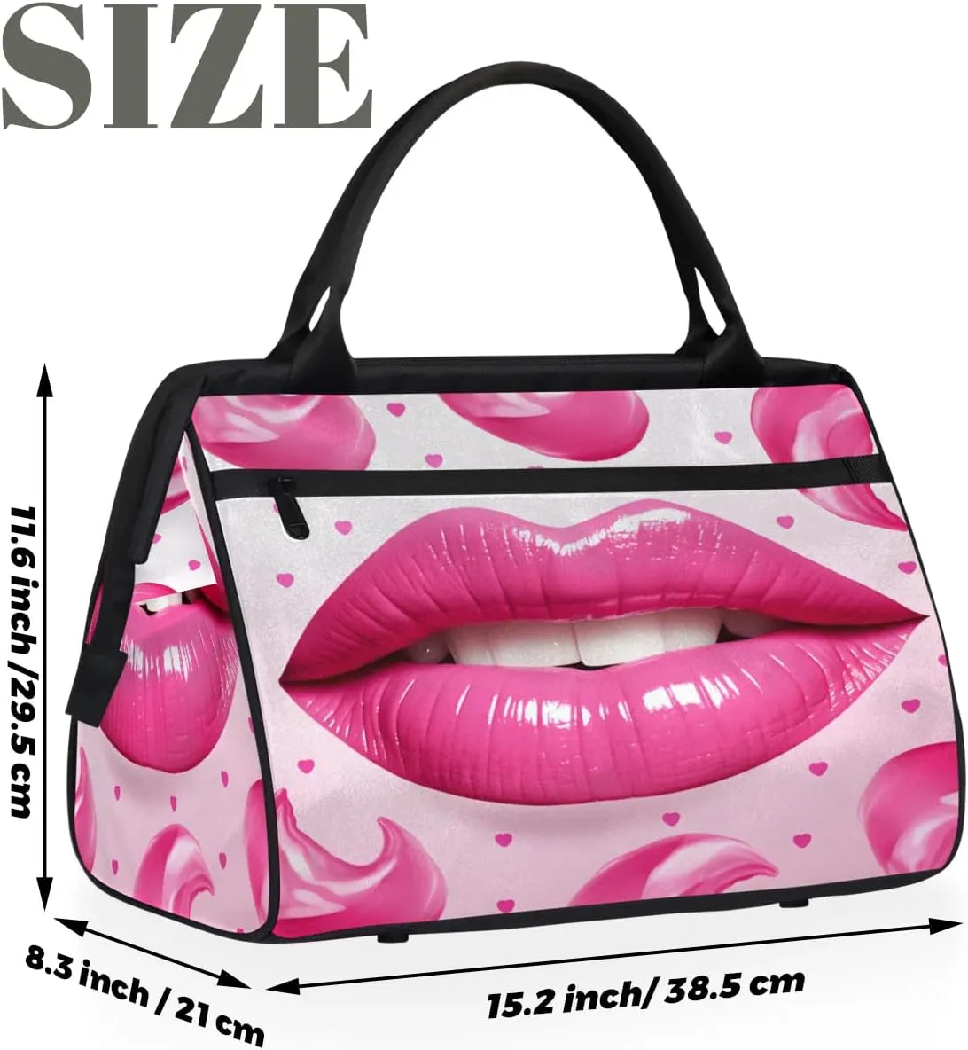 Travel Duffel Bag for Women, Lips Pattern Weekender Overnight Bag Carry on Beach Swim Bags Dance Bag Airlines Approved Personal Item Travel Bag for Yoga, Sports, Hospital