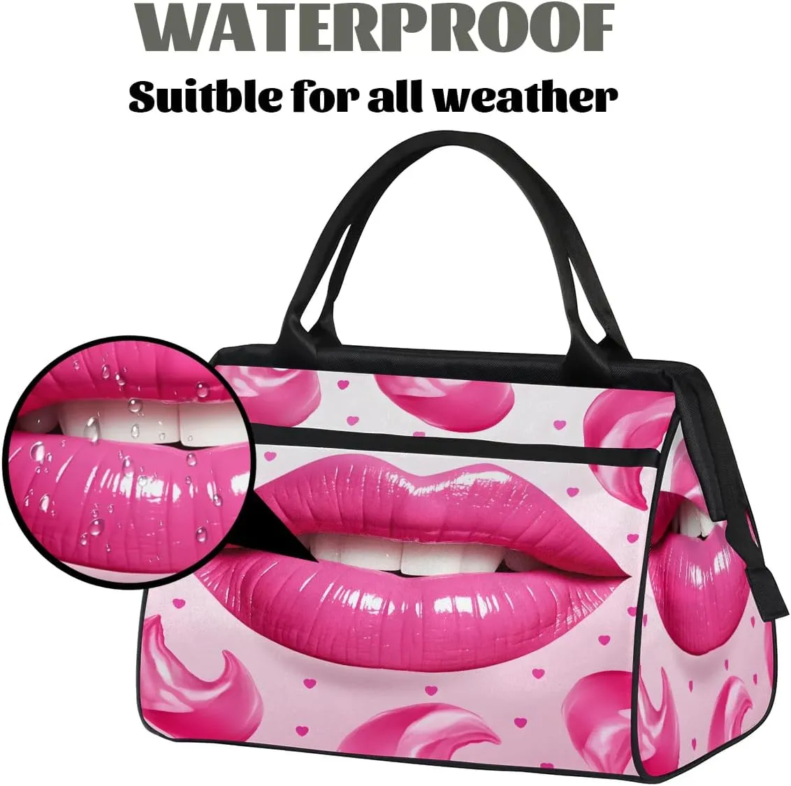 Travel Duffel Bag for Women, Lips Pattern Weekender Overnight Bag Carry on Beach Swim Bags Dance Bag Airlines Approved Personal Item Travel Bag for Yoga, Sports, Hospital