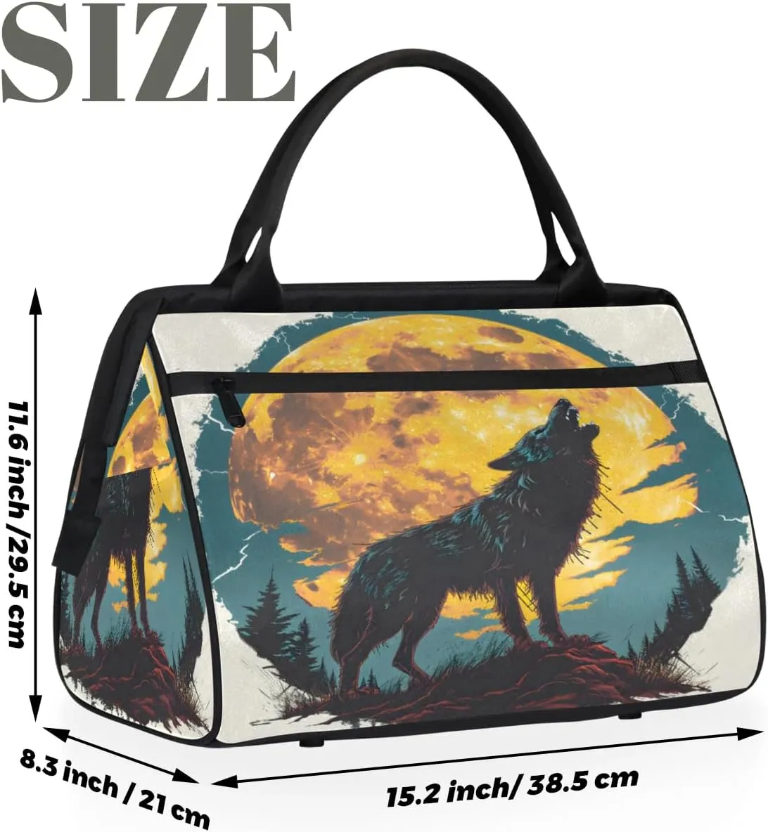 Travel Duffel Bag for Women, Moon Wolf Prints Weekender Overnight Bag Carry on Beach Swim Bags Dance Bag Airlines Approved Personal Item Travel Bag for Yoga, Sports, Hospital