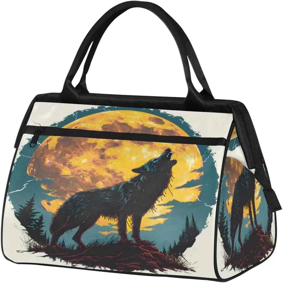 Travel Duffel Bag for Women, Moon Wolf Prints Weekender Overnight Bag Carry on Beach Swim Bags Dance Bag Airlines Approved Personal Item Travel Bag for Yoga, Sports, Hospital