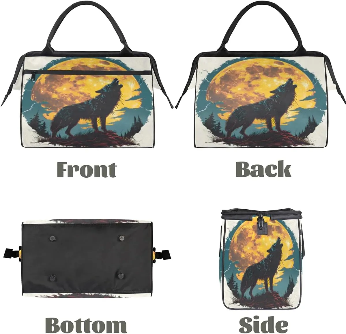 Travel Duffel Bag for Women, Moon Wolf Prints Weekender Overnight Bag Carry on Beach Swim Bags Dance Bag Airlines Approved Personal Item Travel Bag for Yoga, Sports, Hospital