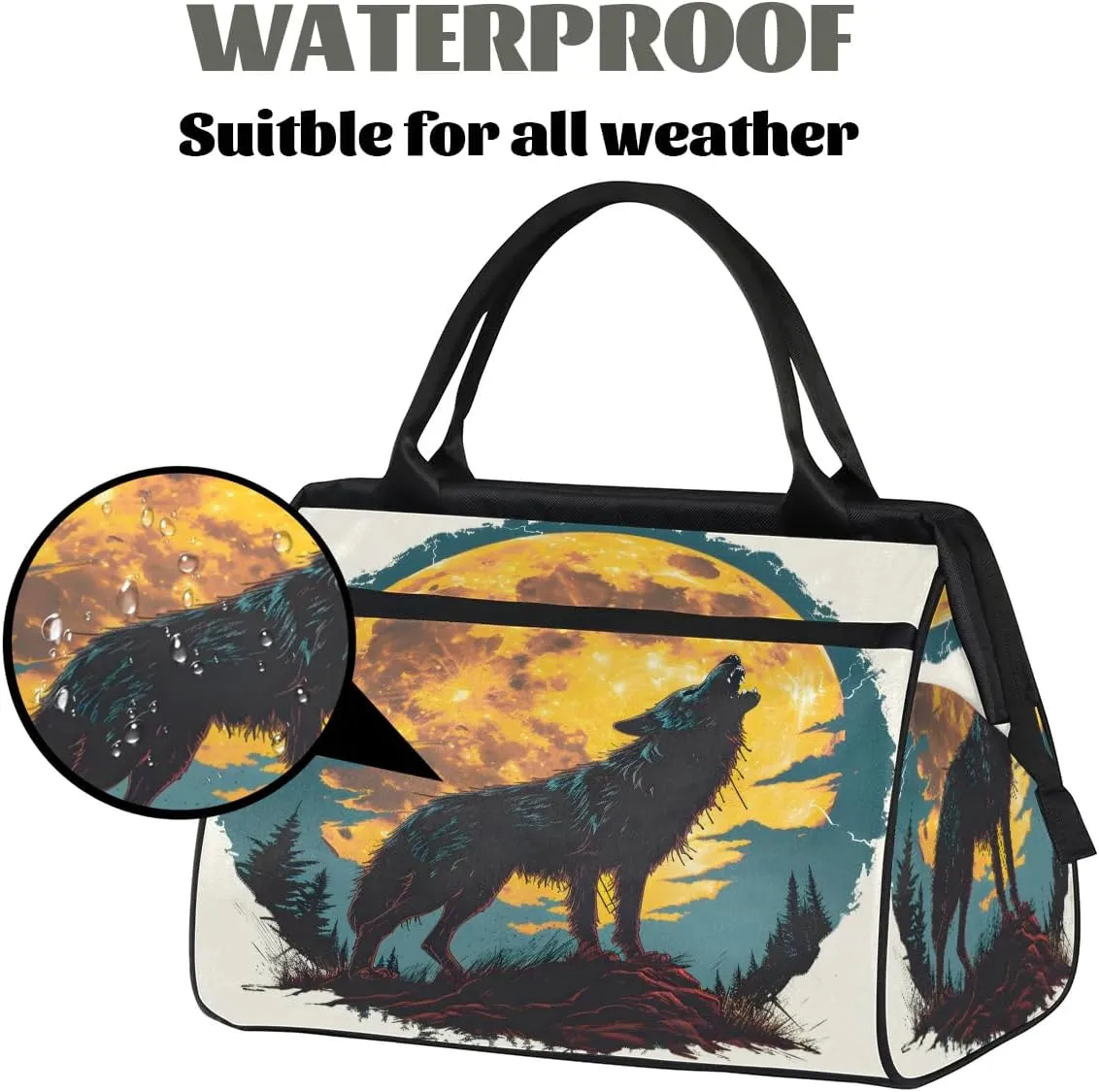 Travel Duffel Bag for Women, Moon Wolf Prints Weekender Overnight Bag Carry on Beach Swim Bags Dance Bag Airlines Approved Personal Item Travel Bag for Yoga, Sports, Hospital
