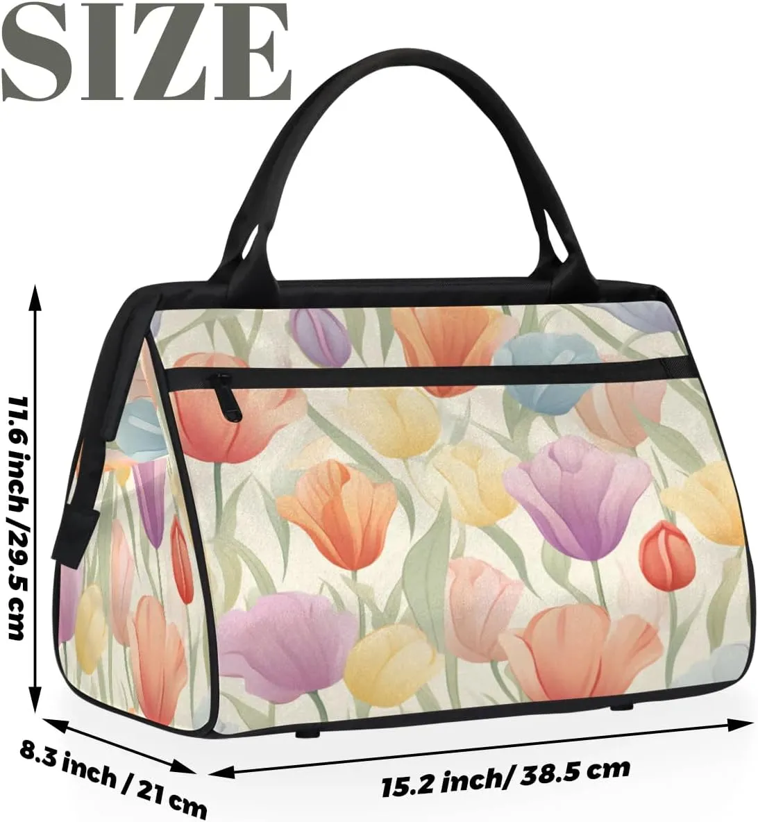 Travel Duffel Bag for Women, Watercolor Tulips Weekender Overnight Bag Carry on Beach Swim Bags Dance Bag Airlines Approved Personal Item Travel Bag for Yoga, Sports, Hospital