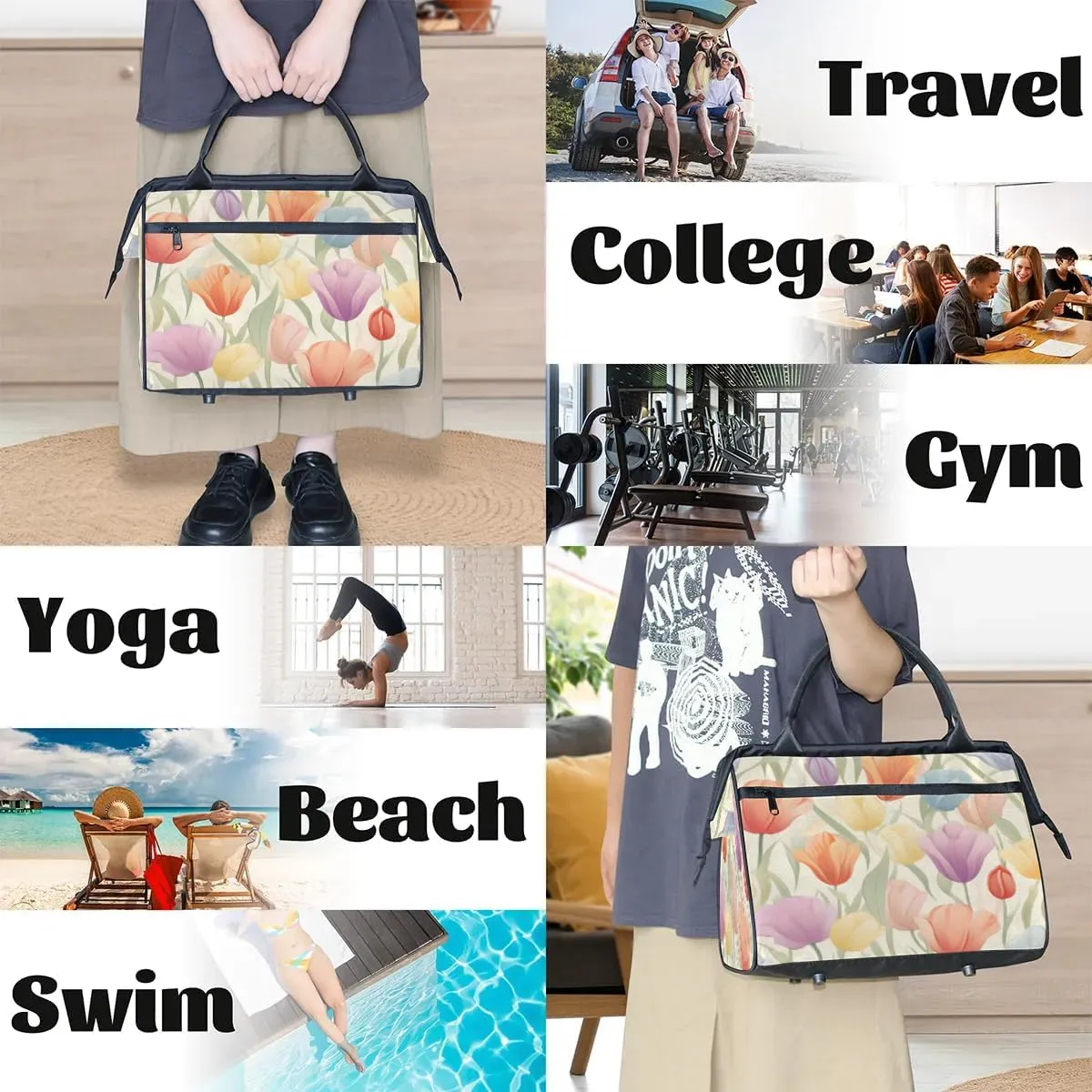 Travel Duffel Bag for Women, Watercolor Tulips Weekender Overnight Bag Carry on Beach Swim Bags Dance Bag Airlines Approved Personal Item Travel Bag for Yoga, Sports, Hospital