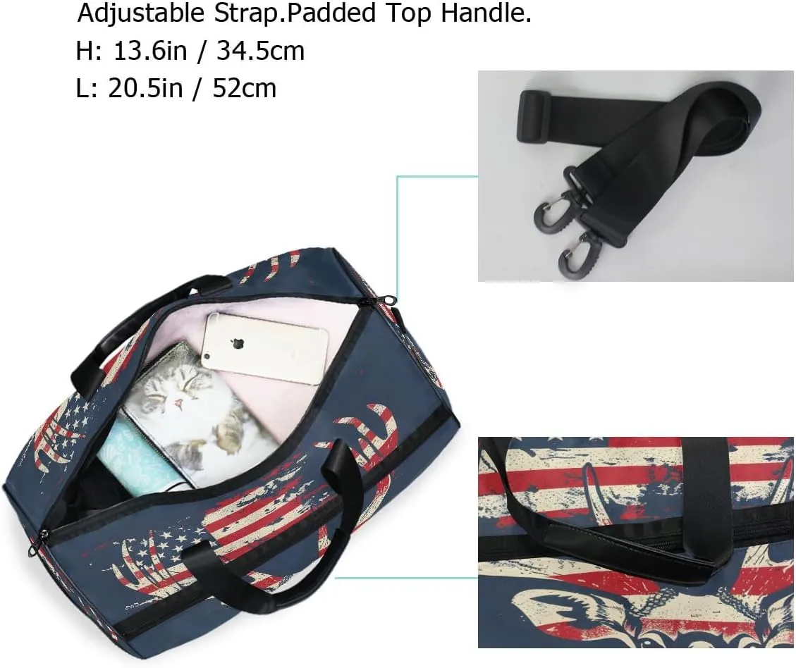 Travel Duffels Deer and American Flag Duffle Bag Luggage Sports Gym for Women & Men