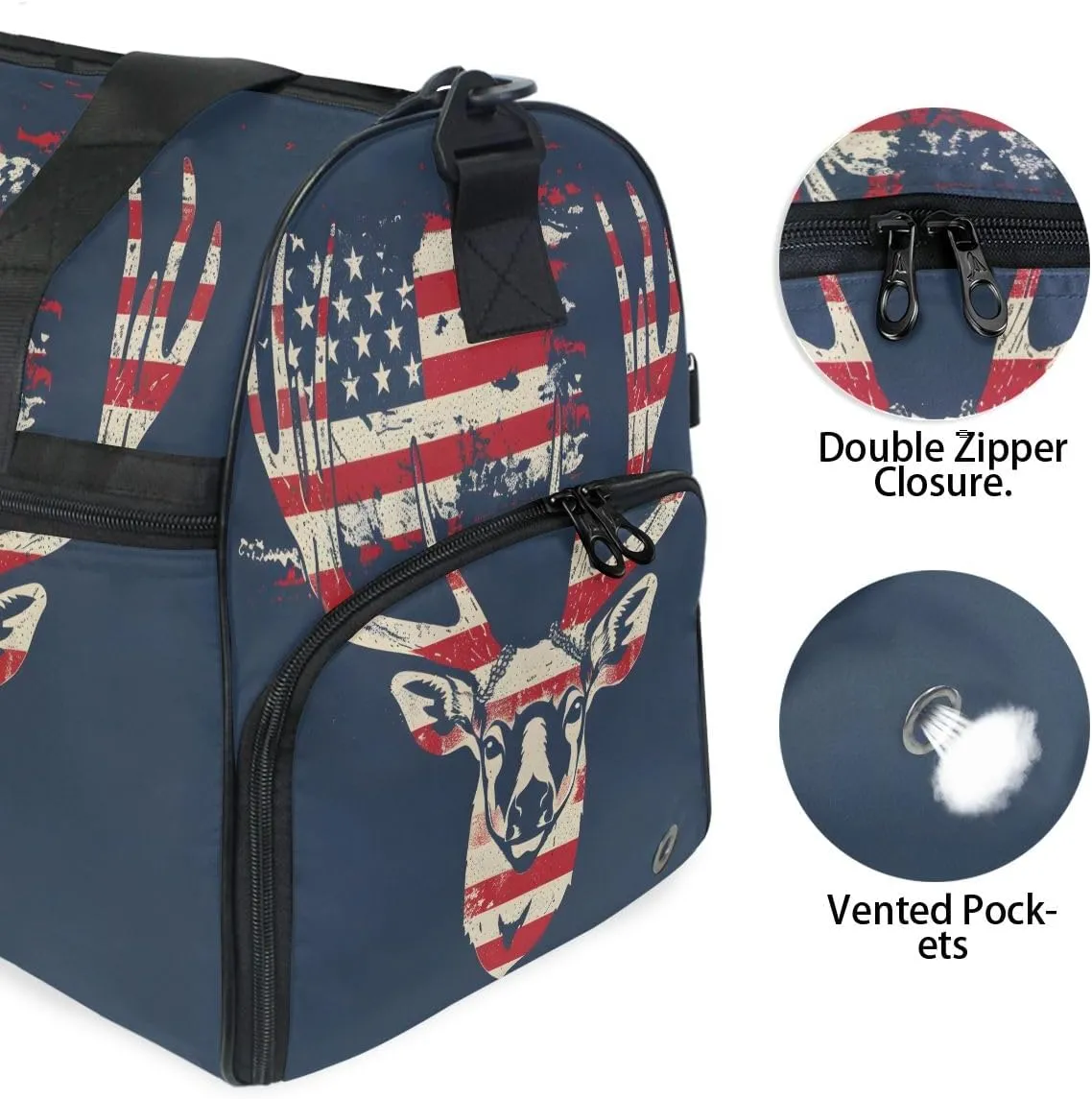 Travel Duffels Deer and American Flag Duffle Bag Luggage Sports Gym for Women & Men