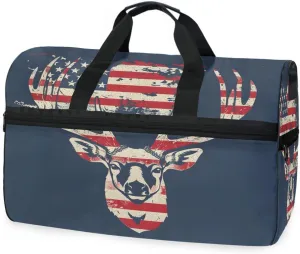 Travel Duffels Deer and American Flag Duffle Bag Luggage Sports Gym for Women & Men