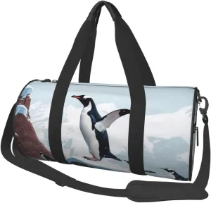 Travel Duffle Bag Lightweight Sports Gym Bag for Men Women Foldable Carry on Weekender Overnight Bag Snow mountain penguin Canvas Sport Duffel Bag for Yoga Business Trip