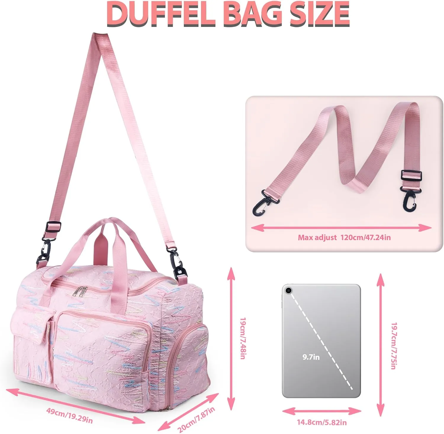 Travel Duffle Bag Waterproof Weekender Carry on Luggage Tote Bags for Women Sport Luggage Large Yoga Gym Trolley Sleeve Overnight Travel Business Bag Pink