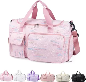 Travel Duffle Bag Waterproof Weekender Carry on Luggage Tote Bags for Women Sport Luggage Large Yoga Gym Trolley Sleeve Overnight Travel Business Bag Pink