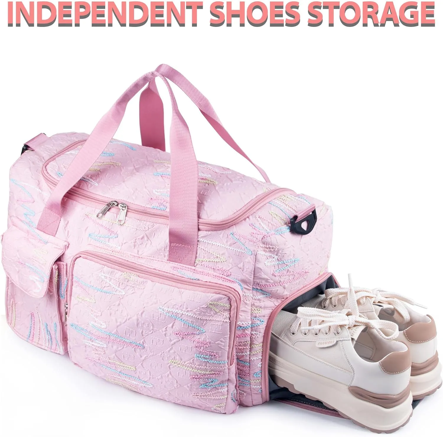 Travel Duffle Bag Waterproof Weekender Carry on Luggage Tote Bags for Women Sport Luggage Large Yoga Gym Trolley Sleeve Overnight Travel Business Bag Pink