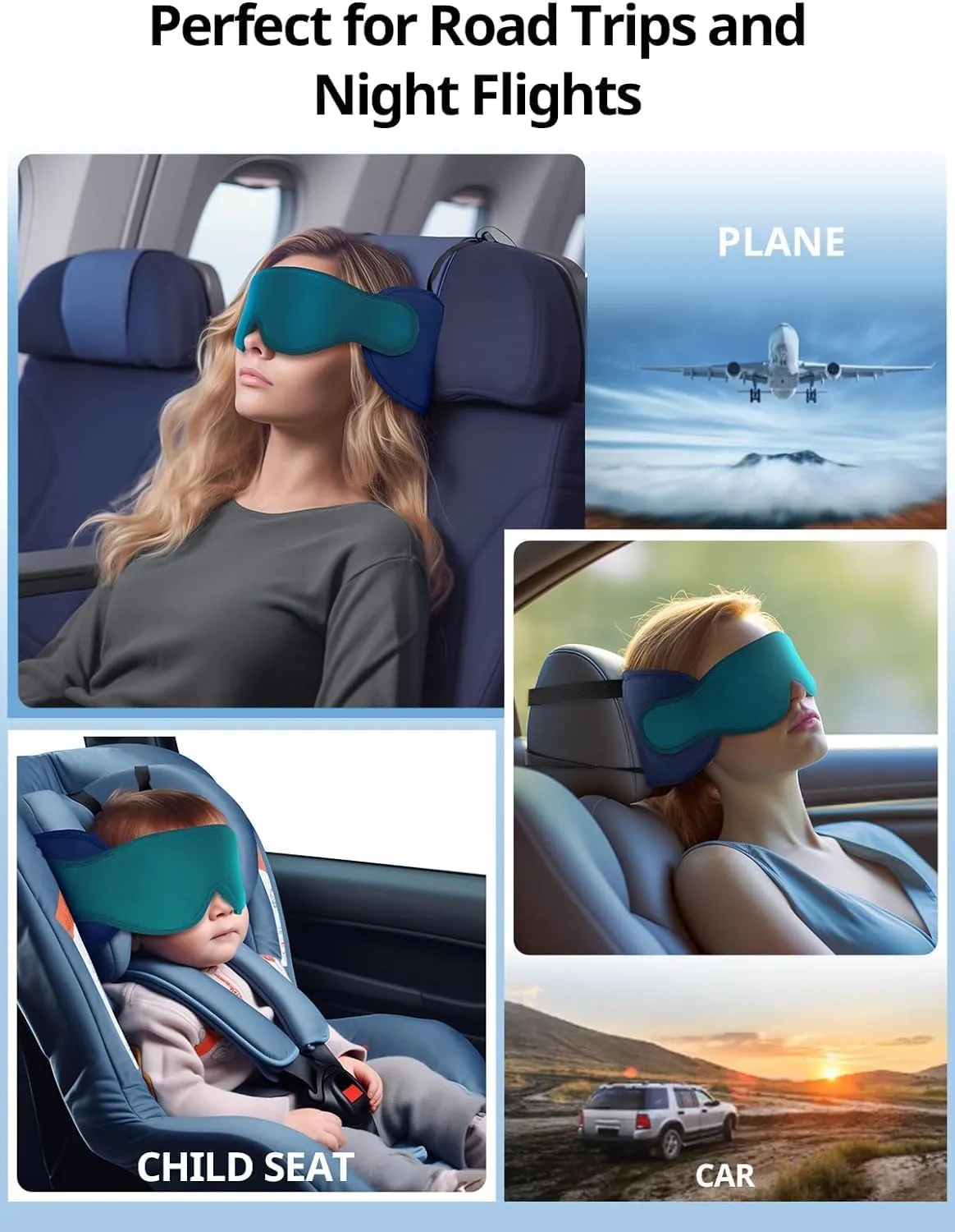 Travel Pillows for Airplanes, FSA HSA Eligible Approved Travel Accessories for Long Flight, Car Travel Pillow for Kids, Eye Mask for Sleeping Airplane, Light Black