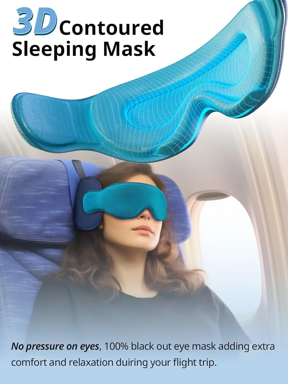 Travel Pillows for Airplanes, FSA HSA Eligible Approved Travel Accessories for Long Flight, Car Travel Pillow for Kids, Eye Mask for Sleeping Airplane, Light Black