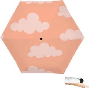Travel Umbrella for Rain Windproof 1970 Clouds Naive Doodle boho sky natural tones Contemporary trendy Cute Portable Compact Mini Umbrella for Women Purse Backpack Car Black Sun UV Protection