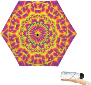 Travel Umbrella for Rain Windproof multicolored concentric shapes effect Cute Portable Compact Mini Umbrella for Women Purse Backpack Car Black Sun UV Protection, Mulit2