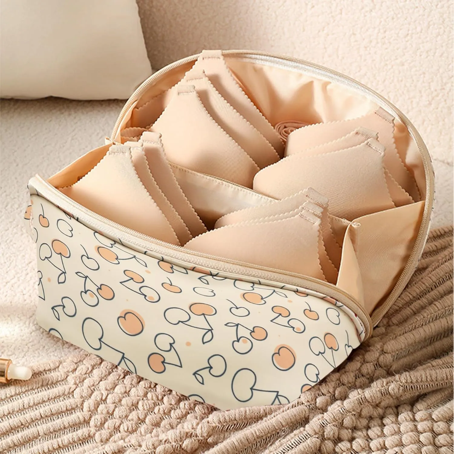 Travel Underwear Organizer Bag Multifunctional Travel Bra Underwear Storage Bag Portable Socks Lingerie Pouch,Cherry