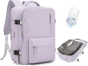 Travel Vacuum Storage Backpack with Air Pump Vacuum Seal Compression Space Saver Bags Clothing Vacpack Airback 18x14x8 inches Travel Bag Carry on Personal item Laptop Work Backpacks Women Men Purple