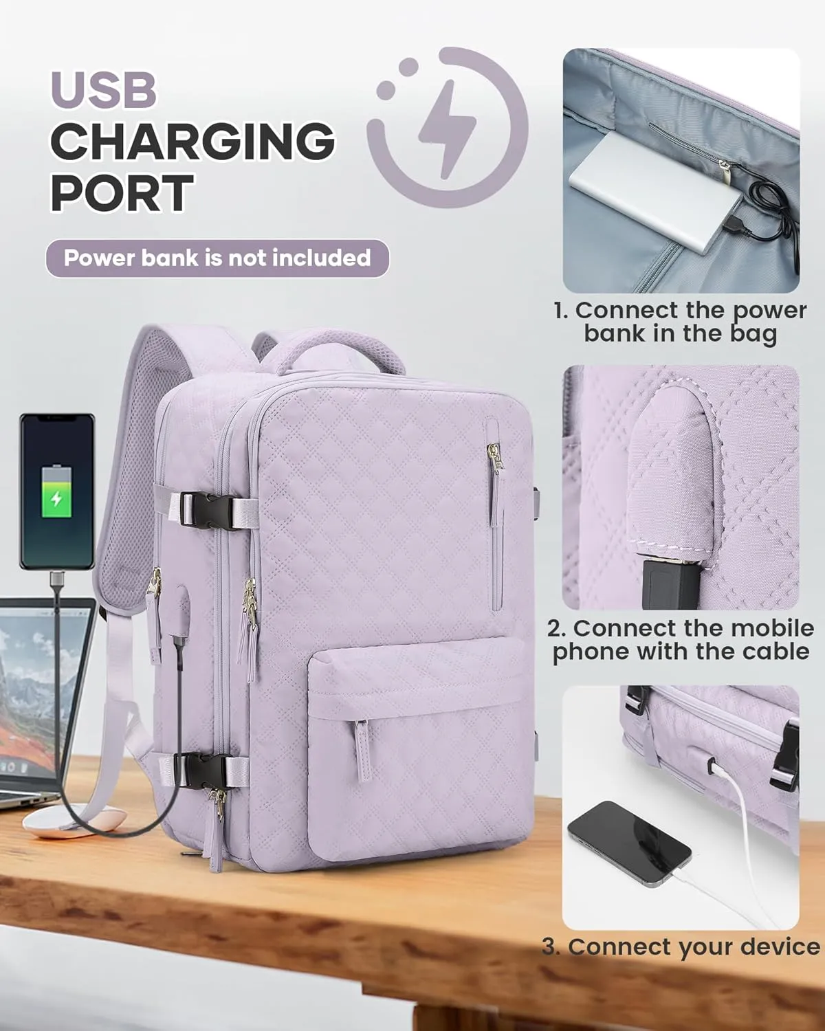Travel Vacuum Storage Backpack with Air Pump Vacuum Seal Compression Space Saver Bags Clothing Vacpack Airback 18x14x8 inches Travel Bag Carry on Personal item Laptop Work Backpacks Women Men Purple
