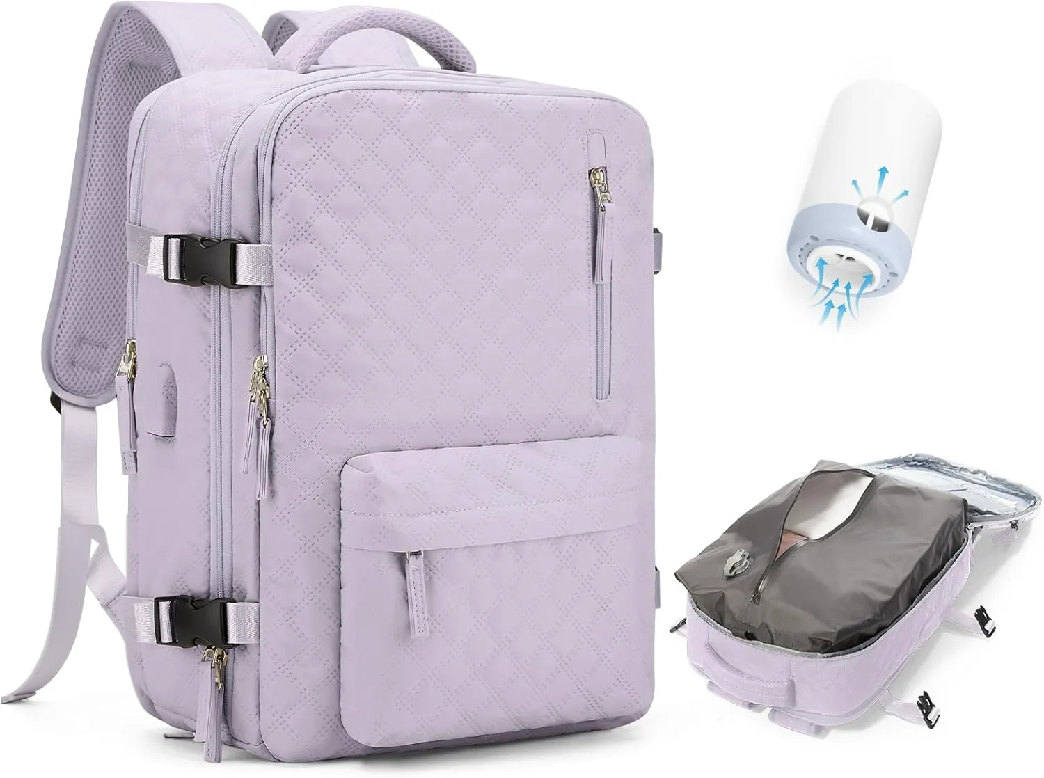 Travel Vacuum Storage Backpack with Air Pump Vacuum Seal Compression Space Saver Bags Clothing Vacpack Airback 18x14x8 inches Travel Bag Carry on Personal item Laptop Work Backpacks Women Men Purple