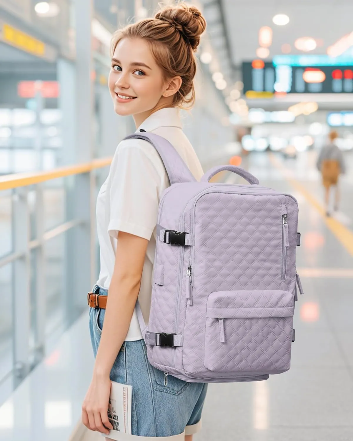Travel Vacuum Storage Backpack with Air Pump Vacuum Seal Compression Space Saver Bags Clothing Vacpack Airback 18x14x8 inches Travel Bag Carry on Personal item Laptop Work Backpacks Women Men Purple