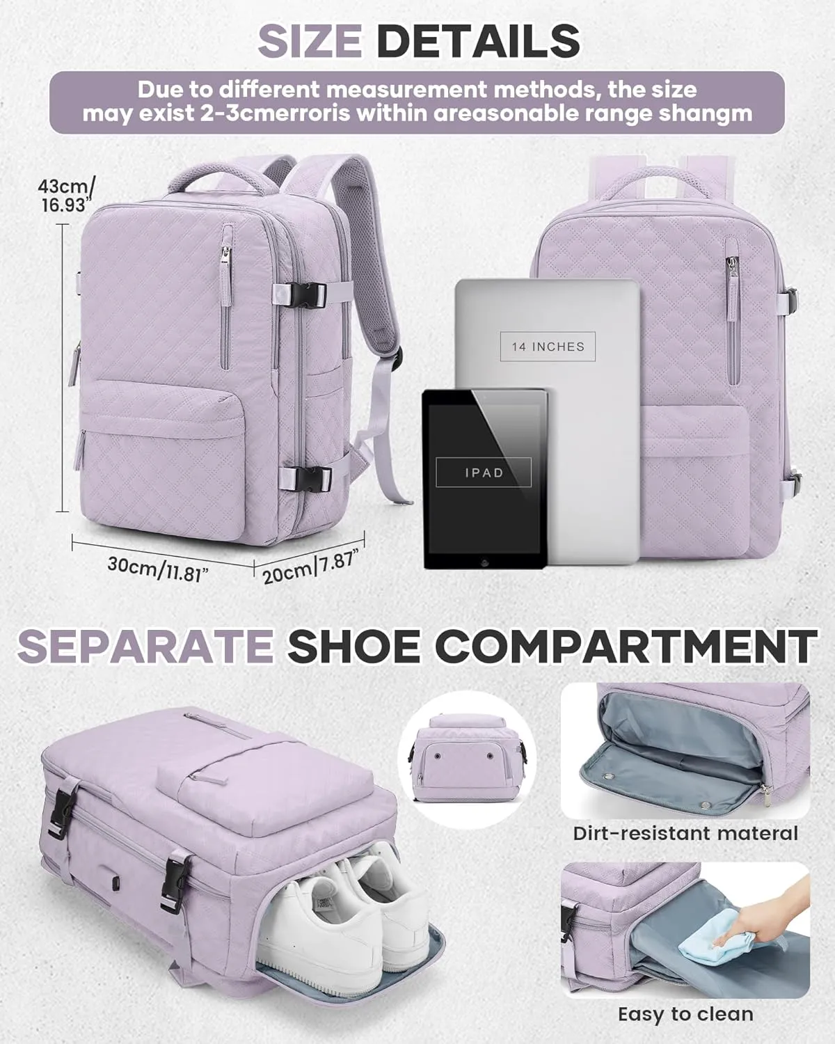 Travel Vacuum Storage Backpack with Air Pump Vacuum Seal Compression Space Saver Bags Clothing Vacpack Airback 18x14x8 inches Travel Bag Carry on Personal item Laptop Work Backpacks Women Men Purple