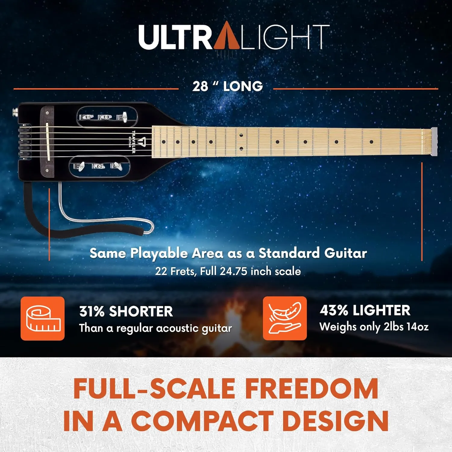 Traveler Guitar Ultra-Light Acoustic Acoustic-Electric Guitar, Black Gloss