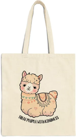 Treat People With Kindness Cotton Tote Bag for Women Men Casual Tote Bag Cloth Canvas Shopping Bags with Handles Cute Bags Everyday Use 15" x 16" Aesthetic Gift ID44997