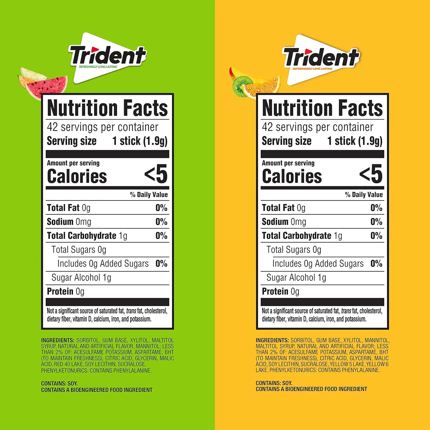 Trident Sugar-Free Chewing Gum Variety Pack Candy, Watermelon Twist & Tropical Twist Flavor, Bulk, 15 Packs of 14 Pieces (210 Total Pieces)