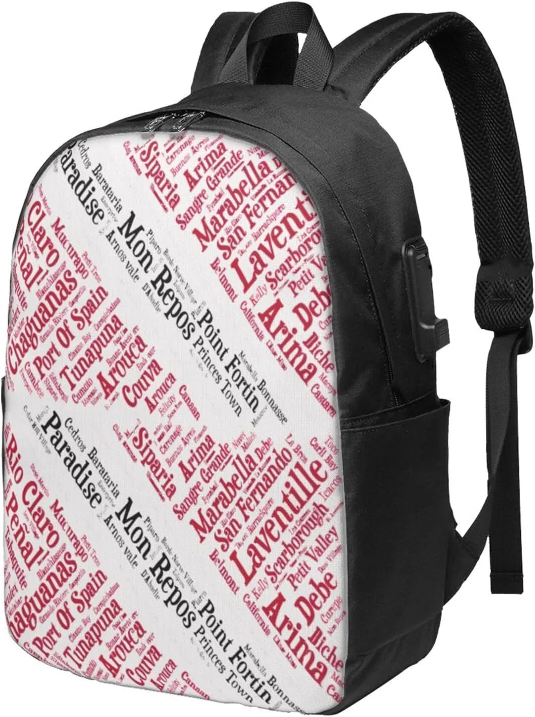 Trinidad Tobago Flag Cities Word Laptop Backpacks Travel Backpack Casual Business Daypack Sport Rucksack Computer Bag Fits up to 17 Inch Notebook with USB Port