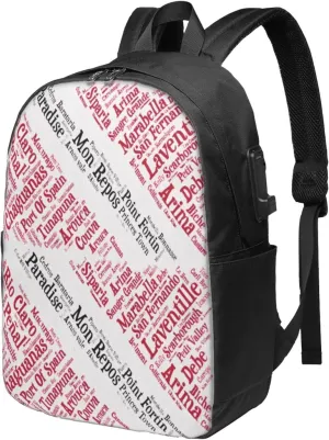 Trinidad Tobago Flag Cities Word Laptop Backpacks Travel Backpack Casual Business Daypack Sport Rucksack Computer Bag Fits up to 17 Inch Notebook with USB Port
