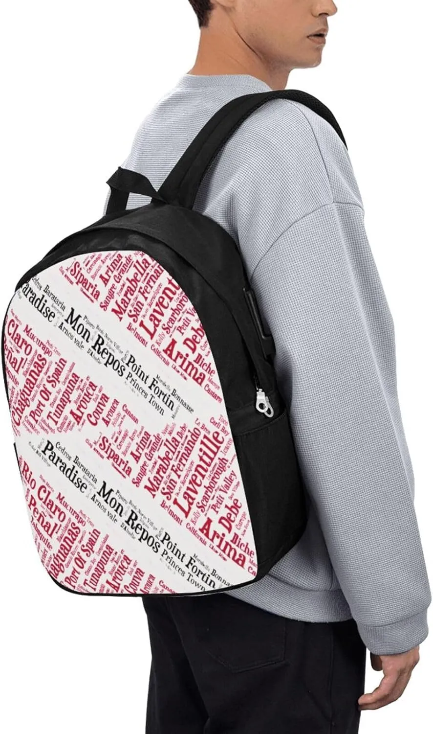 Trinidad Tobago Flag Cities Word Laptop Backpacks Travel Backpack Casual Business Daypack Sport Rucksack Computer Bag Fits up to 17 Inch Notebook with USB Port