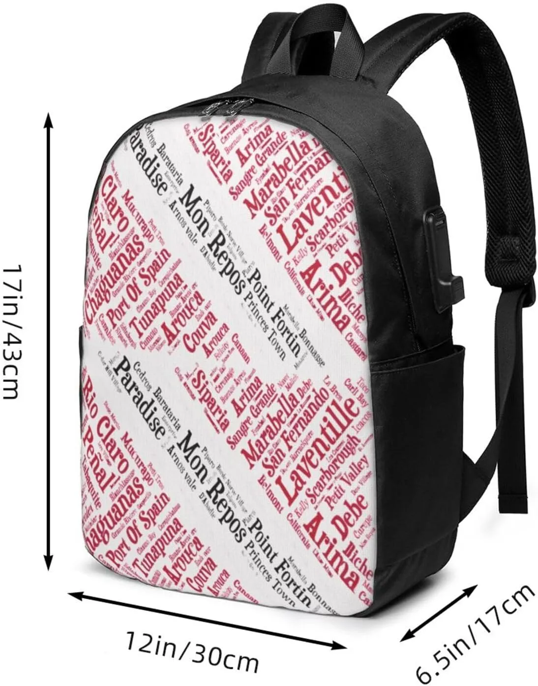 Trinidad Tobago Flag Cities Word Laptop Backpacks Travel Backpack Casual Business Daypack Sport Rucksack Computer Bag Fits up to 17 Inch Notebook with USB Port