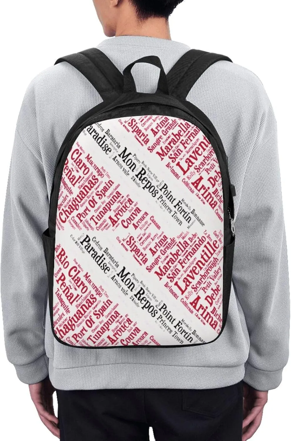 Trinidad Tobago Flag Cities Word Laptop Backpacks Travel Backpack Casual Business Daypack Sport Rucksack Computer Bag Fits up to 17 Inch Notebook with USB Port