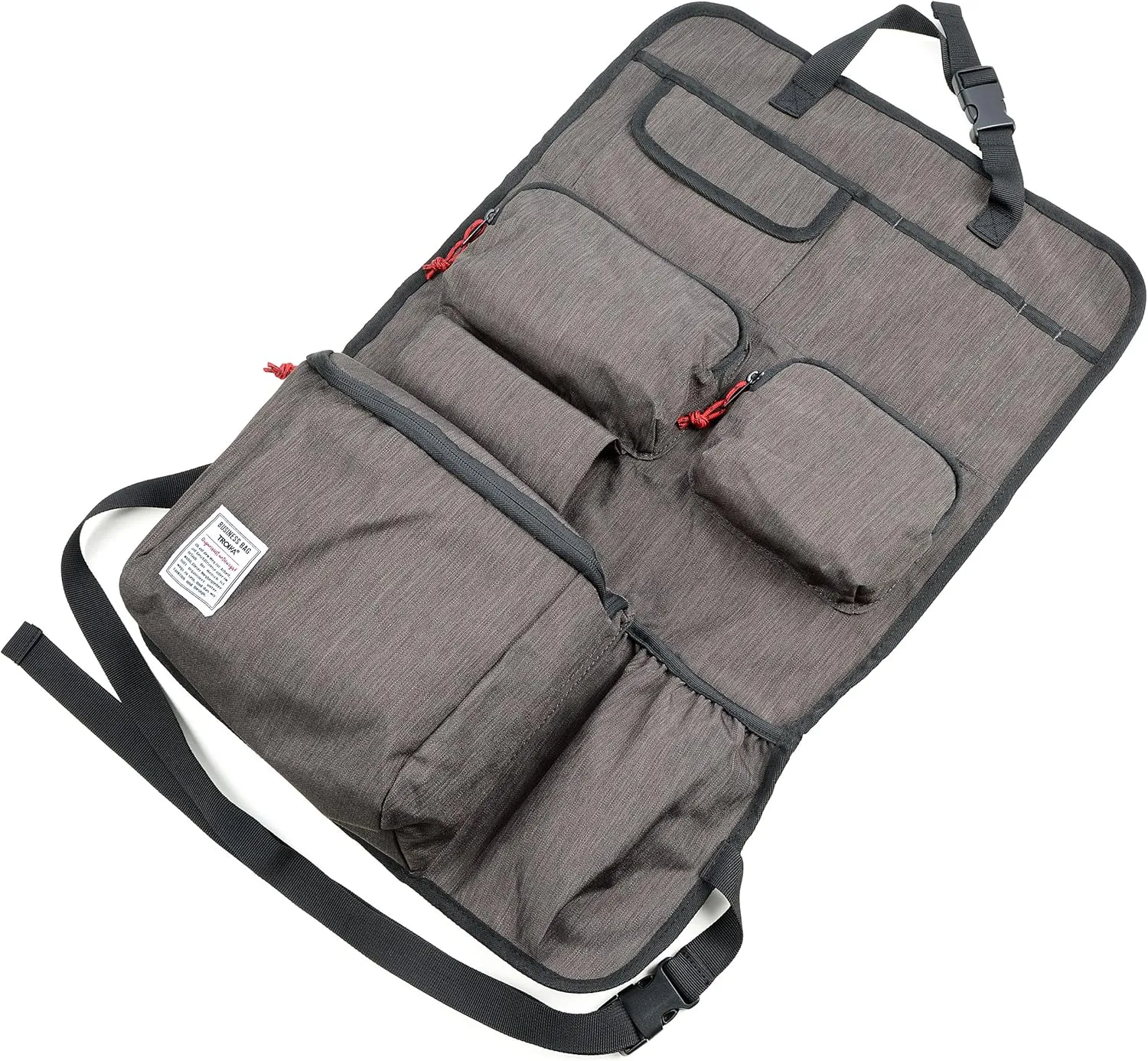 Troika Car back seat organizer with 10 storage options – BUSINESS CAR ORGANIZER – backrest (kick) protector – offers plenty of storage space for everyday items (EDC) – polyester – anthracite