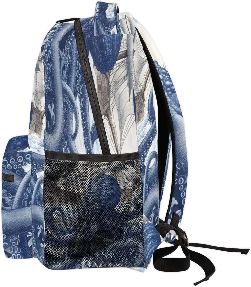 TropicalLife Blue Octopus 18 Inch Travel Laptop Backpack for Women Men Large Business Travel Rucksack Waterproof Casual Daypack