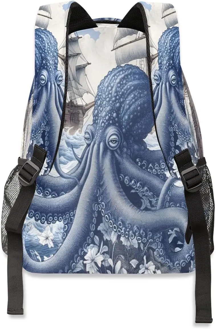 TropicalLife Blue Octopus 18 Inch Travel Laptop Backpack for Women Men Large Business Travel Rucksack Waterproof Casual Daypack