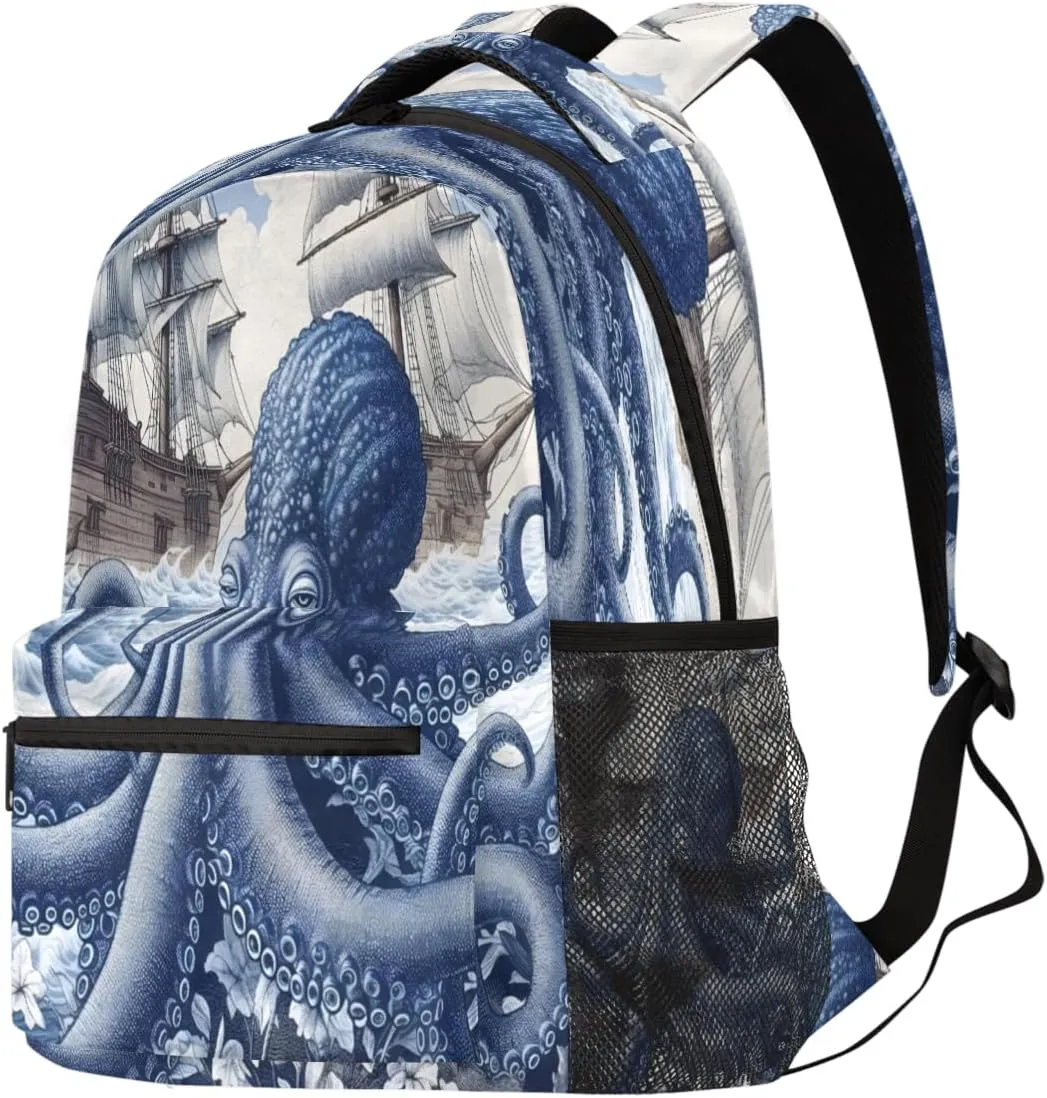 TropicalLife Blue Octopus 18 Inch Travel Laptop Backpack for Women Men Large Business Travel Rucksack Waterproof Casual Daypack