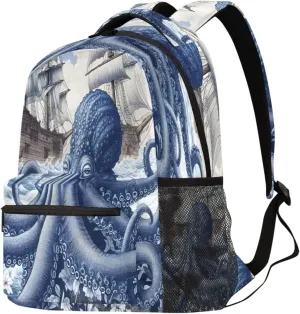 TropicalLife Blue Octopus 18 Inch Travel Laptop Backpack for Women Men Large Business Travel Rucksack Waterproof Casual Daypack
