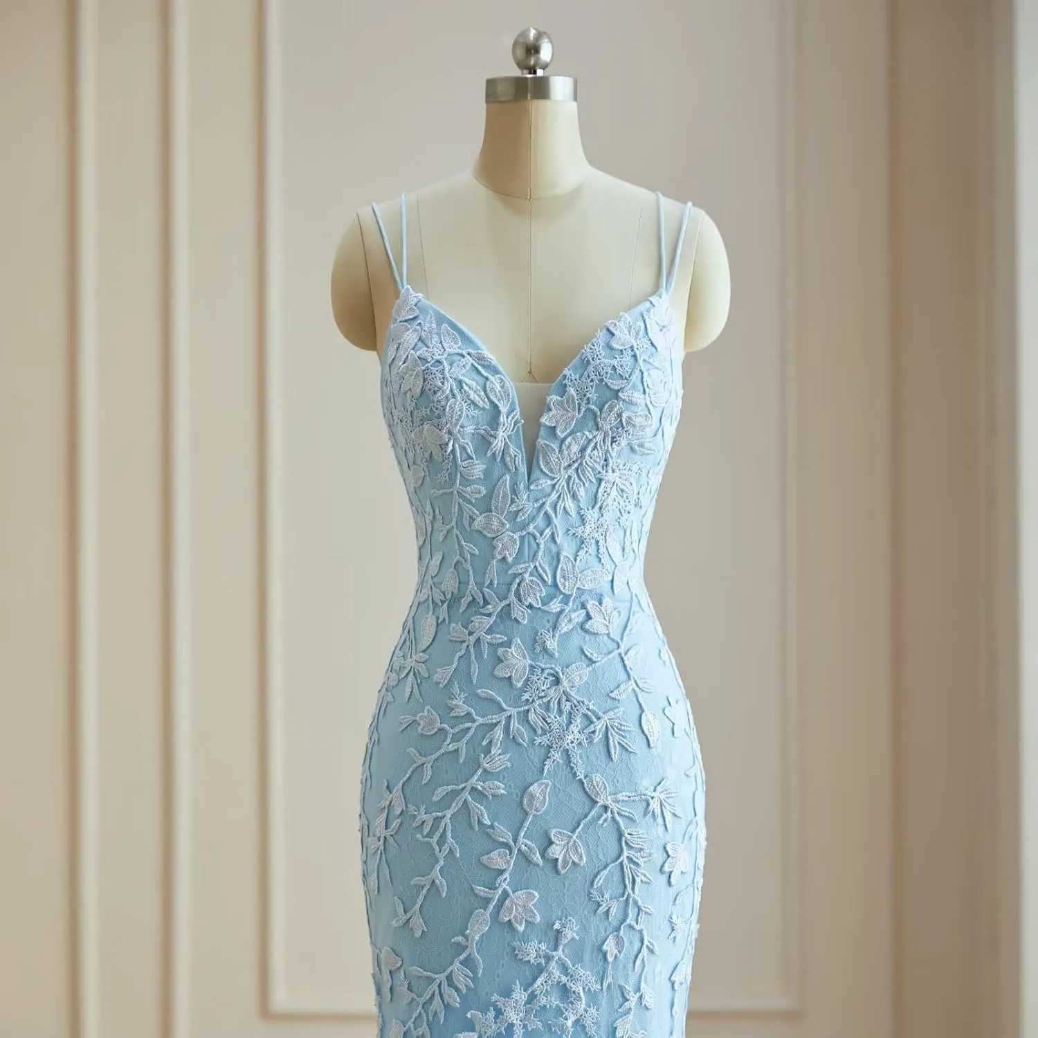 Tulle Mermaid Prom Dresses Lace Applique Spaghetti Straps Wedding Party Dresses for Women