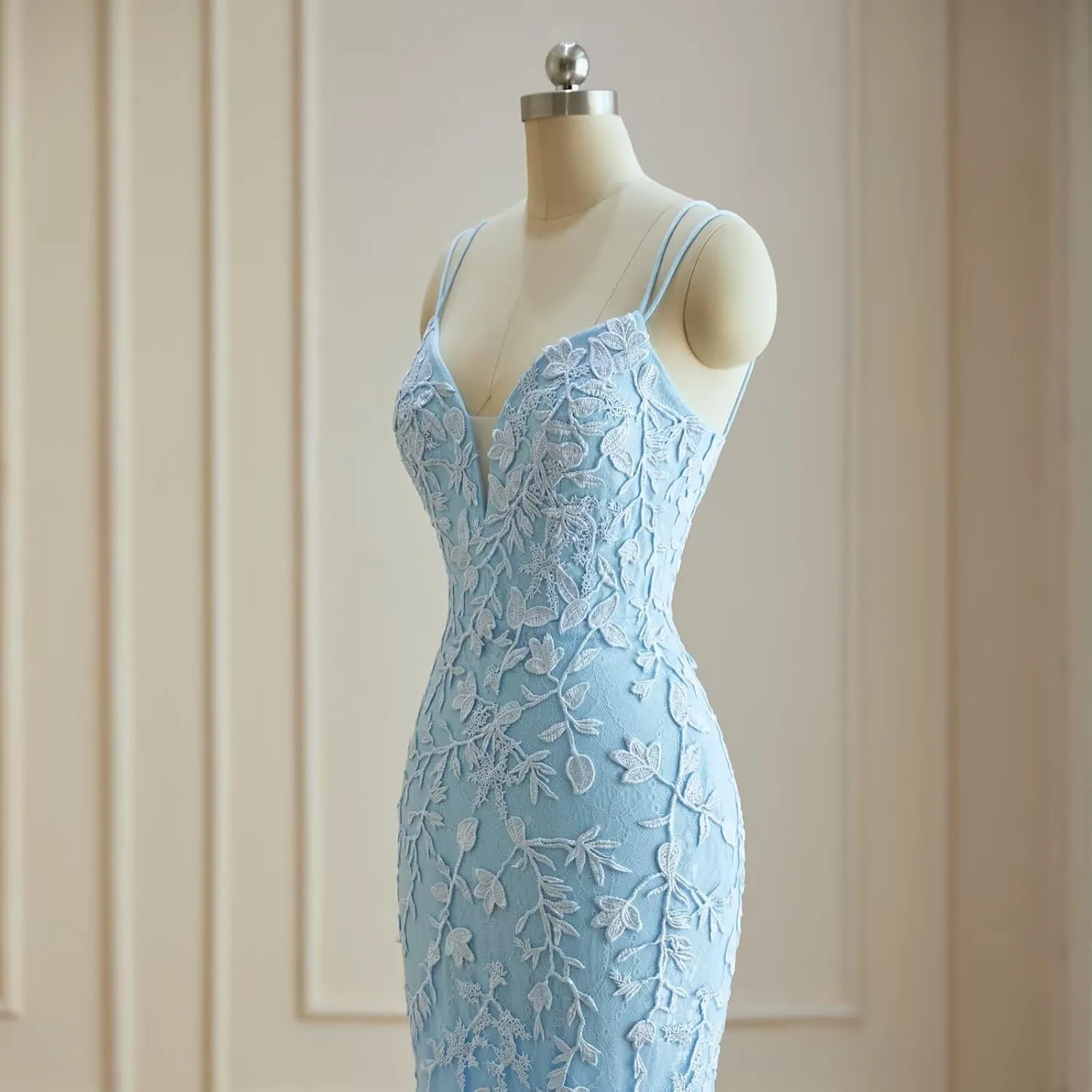 Tulle Mermaid Prom Dresses Lace Applique Spaghetti Straps Wedding Party Dresses for Women