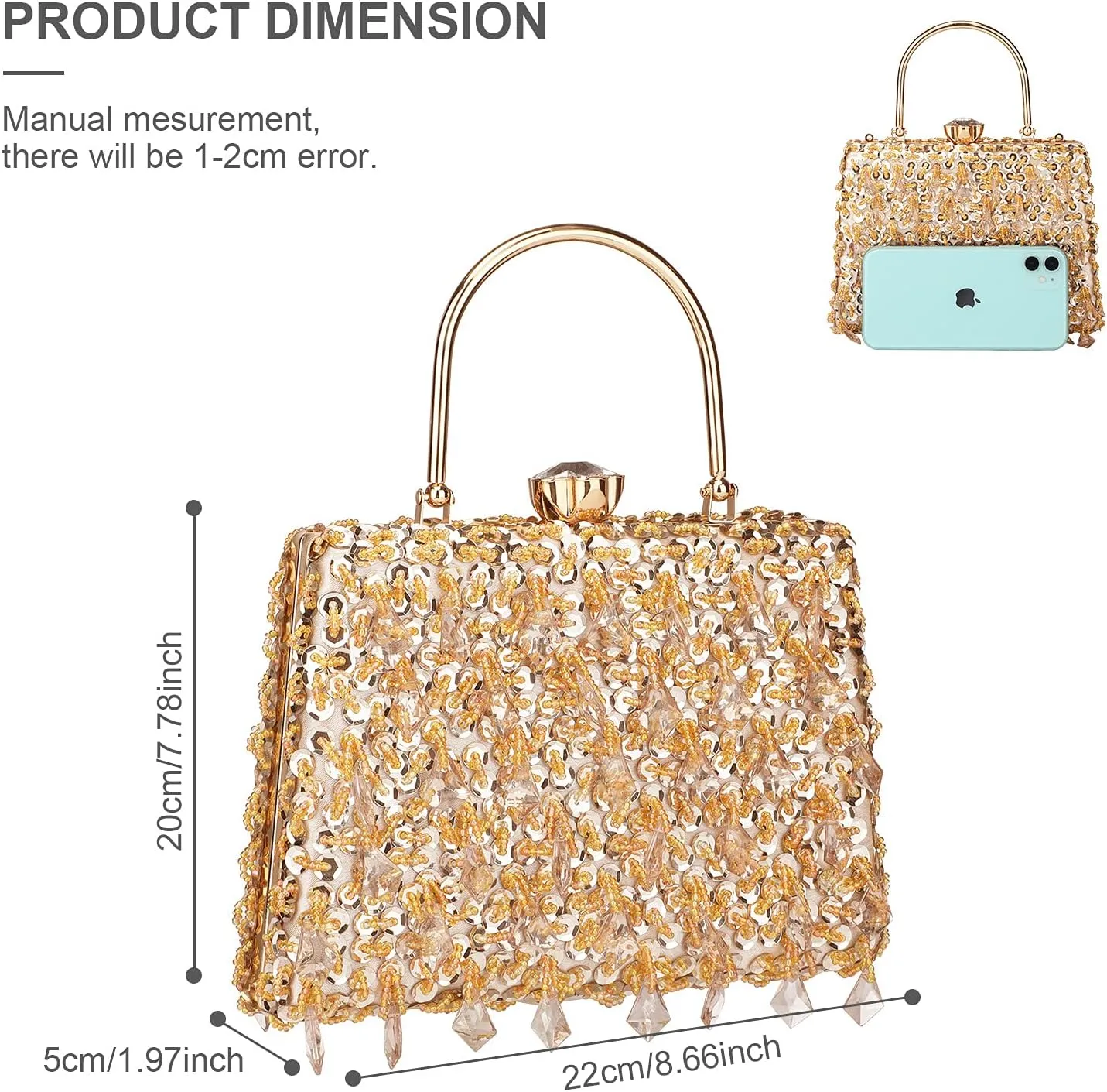 UBORSE Women Wedding Clutch Rhinestone Bling Sequin Evening Bags Vintage Crystal Beaded Cocktail Party Party Purse
