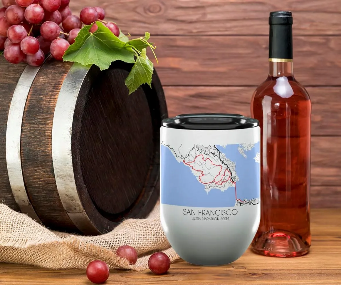 Ultra Marathon 50KM San Francisco Gifts and Souvenirs - Unique Drinkware - Ultra Marathon 50KM Race Memento - 12oz Wine Tumbler