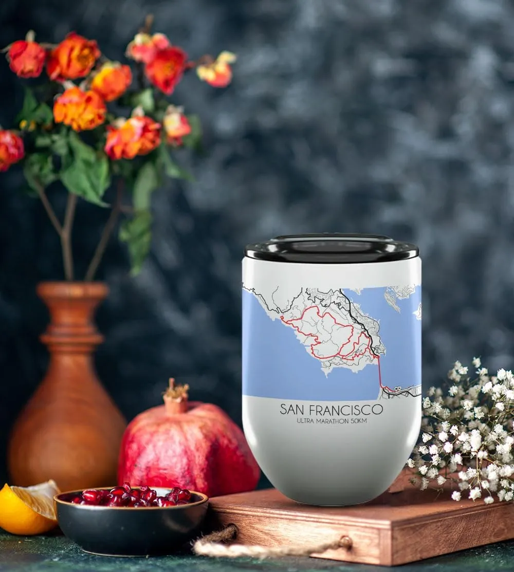 Ultra Marathon 50KM San Francisco Gifts and Souvenirs - Unique Drinkware - Ultra Marathon 50KM Race Memento - 12oz Wine Tumbler