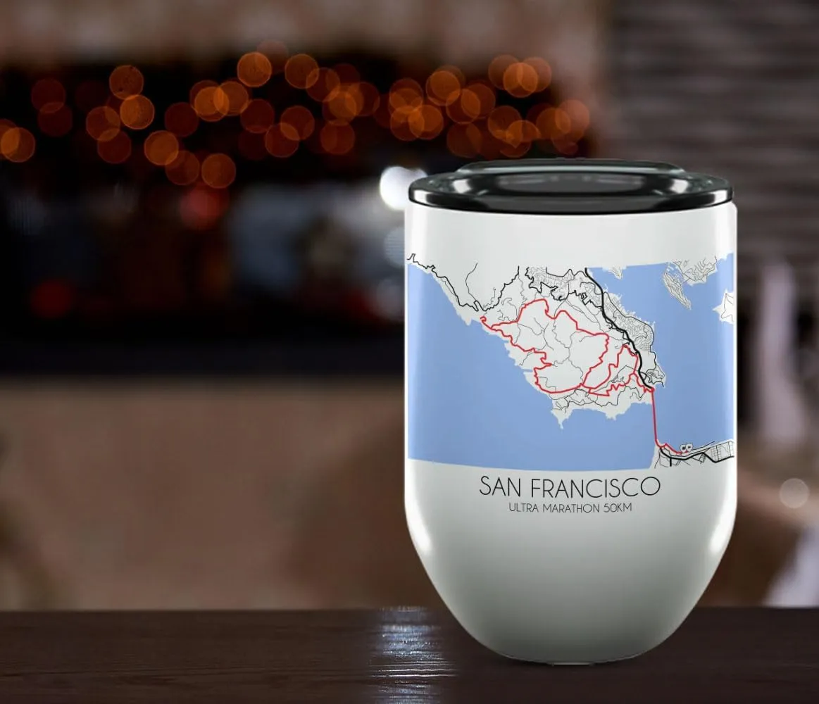 Ultra Marathon 50KM San Francisco Gifts and Souvenirs - Unique Drinkware - Ultra Marathon 50KM Race Memento - 12oz Wine Tumbler